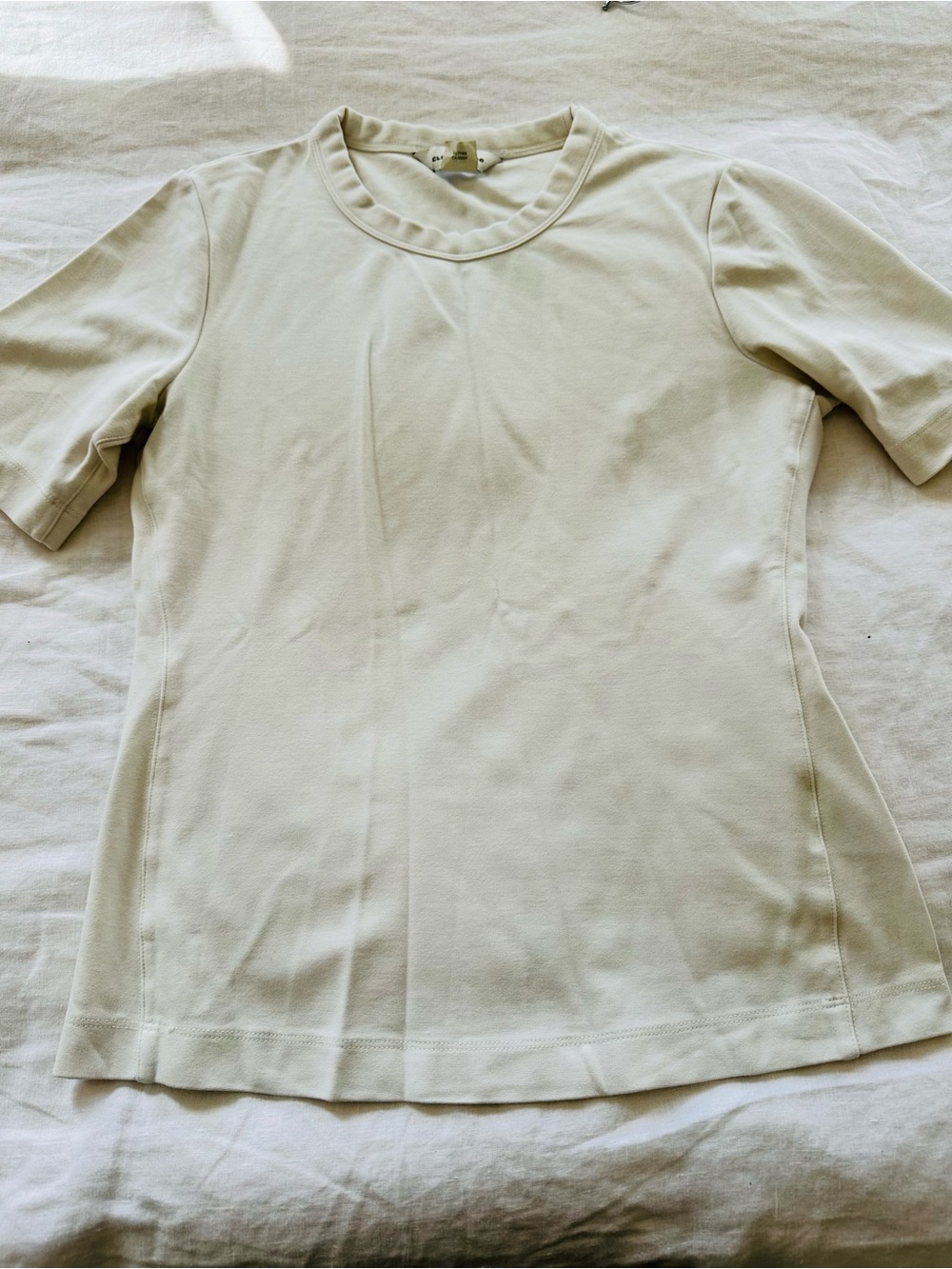 Club Monaco Short Sleeve Crewneck Top in Light Cream